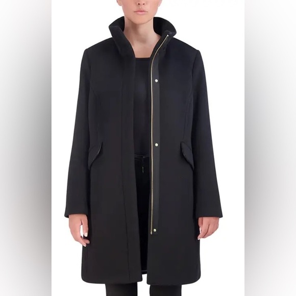 Cole Haan Stand Collar Wool Blend Melton Coat - Picture 8 of 9